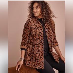 J Jill Corduroy Brown and Black Leopard Print Jacket